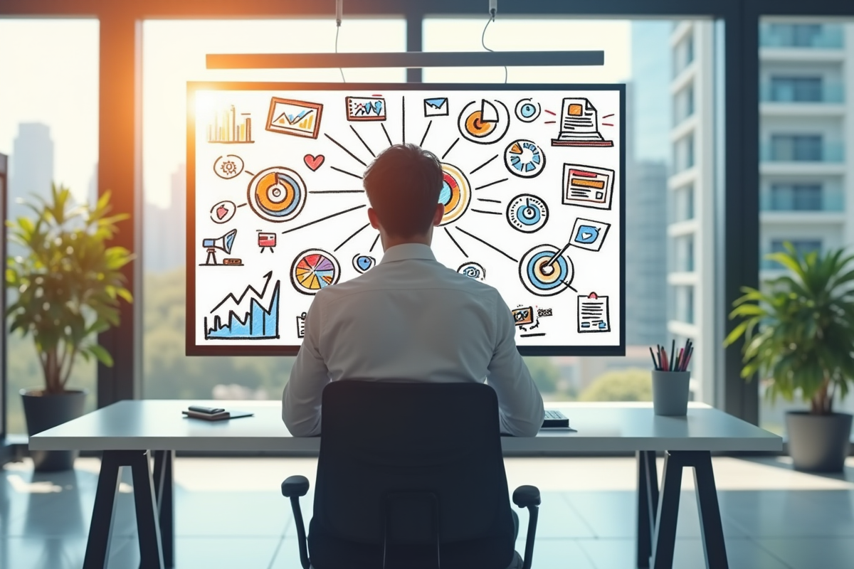 Entrepreneur concentré planifiant une strategie marketing digitale