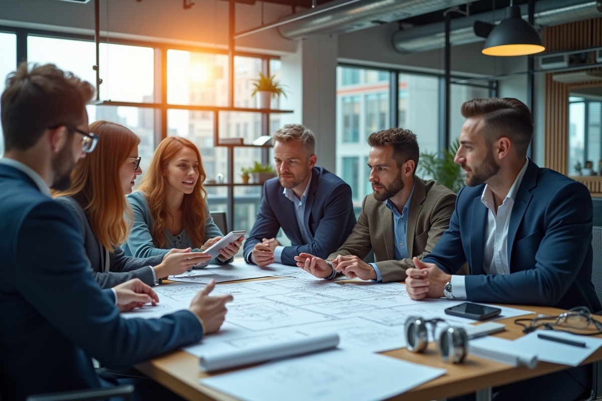 Equipe diversifiee d'ingénieurs et scientifiques en brainstorming