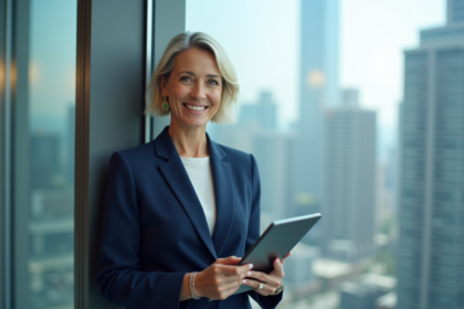 Femme d'affaires confiante en tailleur bleu marine
