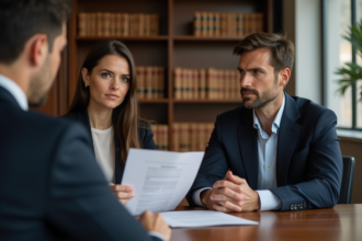 Femme d'affaires discutant avec un homme dans un bureau moderne