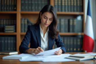 Femme d'affaires examinant des documents financiers dans un bureau