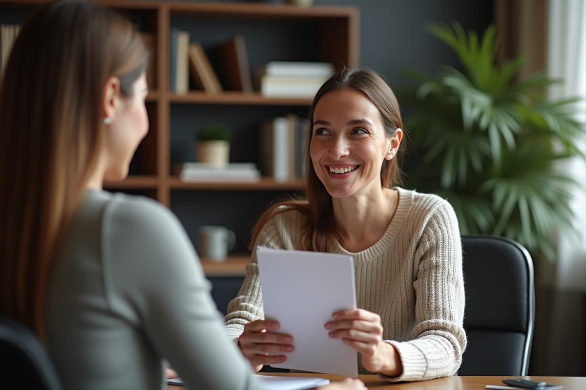 Femme d'affaires souriante en réunion professionnelle