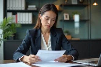 Femme d'affaires québécoise examine un document de politique de confidentialité