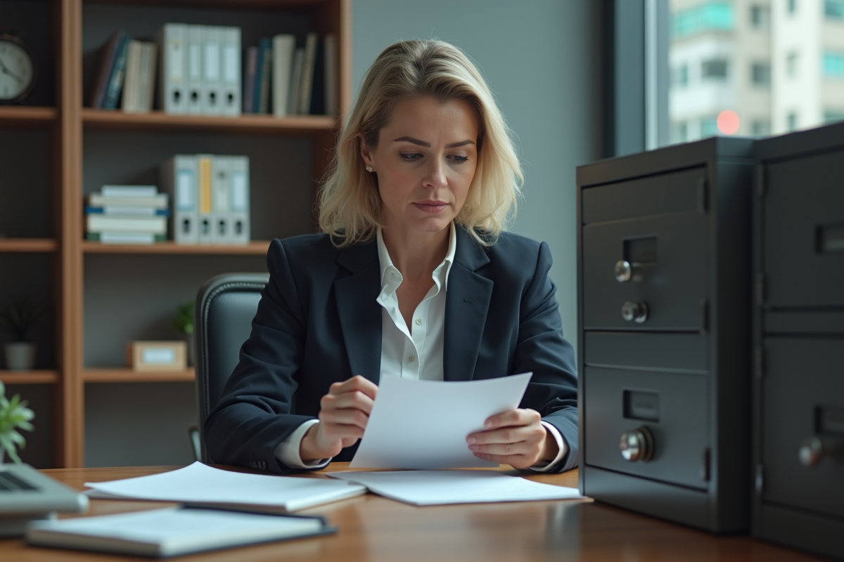 Femme d affaires triant des papiers dans un bureau professionnel