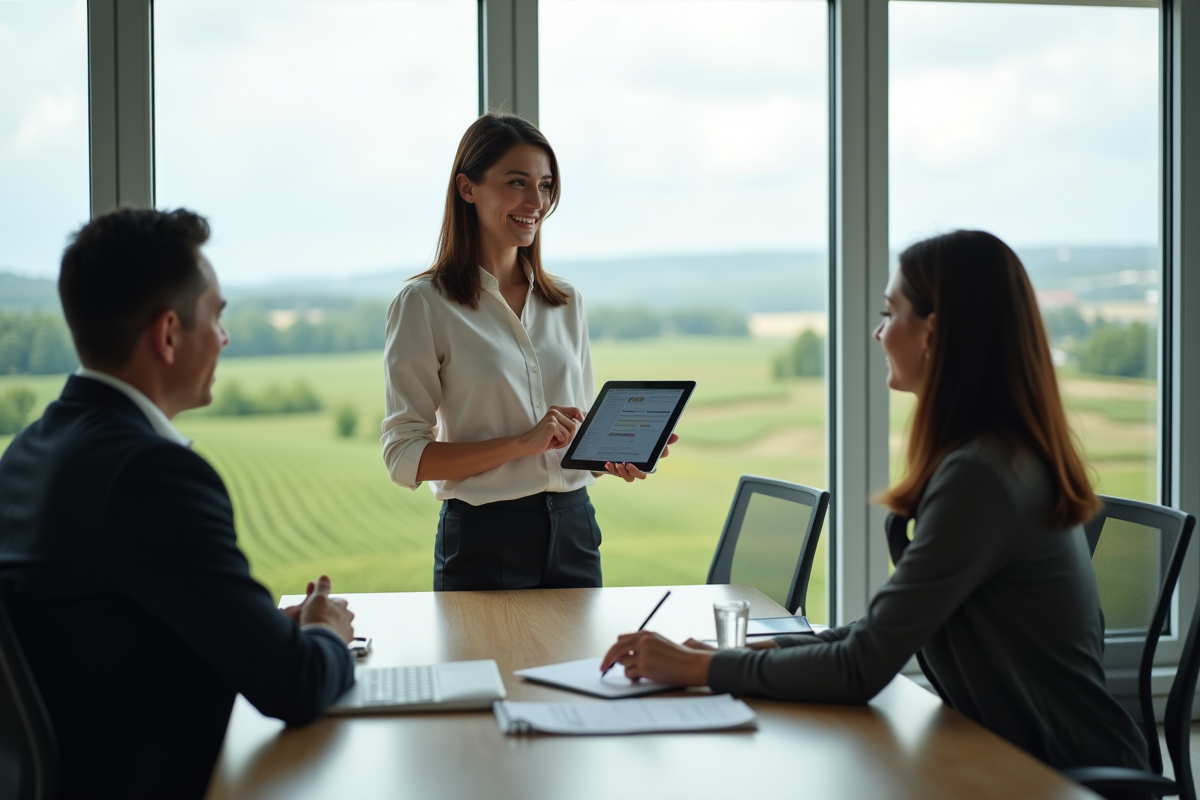 Femme présentant des projets à des collègues près d