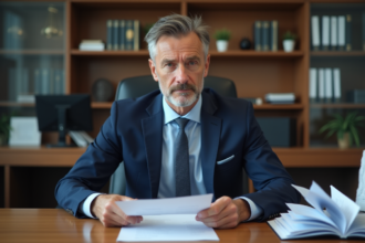 Homme fonctionnaire en costume dans un bureau officiel