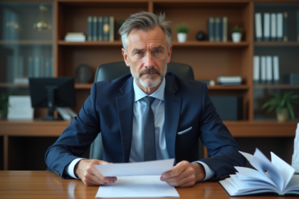 Homme fonctionnaire en costume dans un bureau officiel