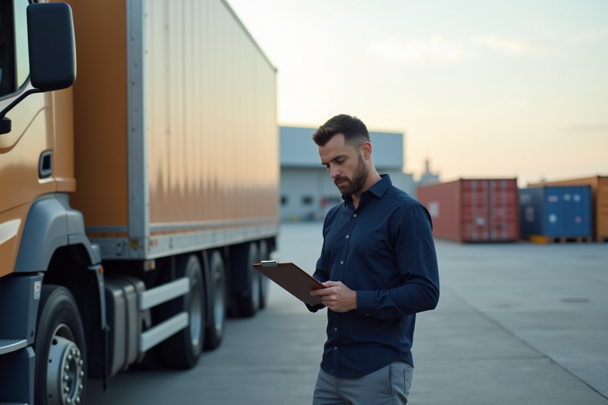 Manager logistique vérifiant un document près d