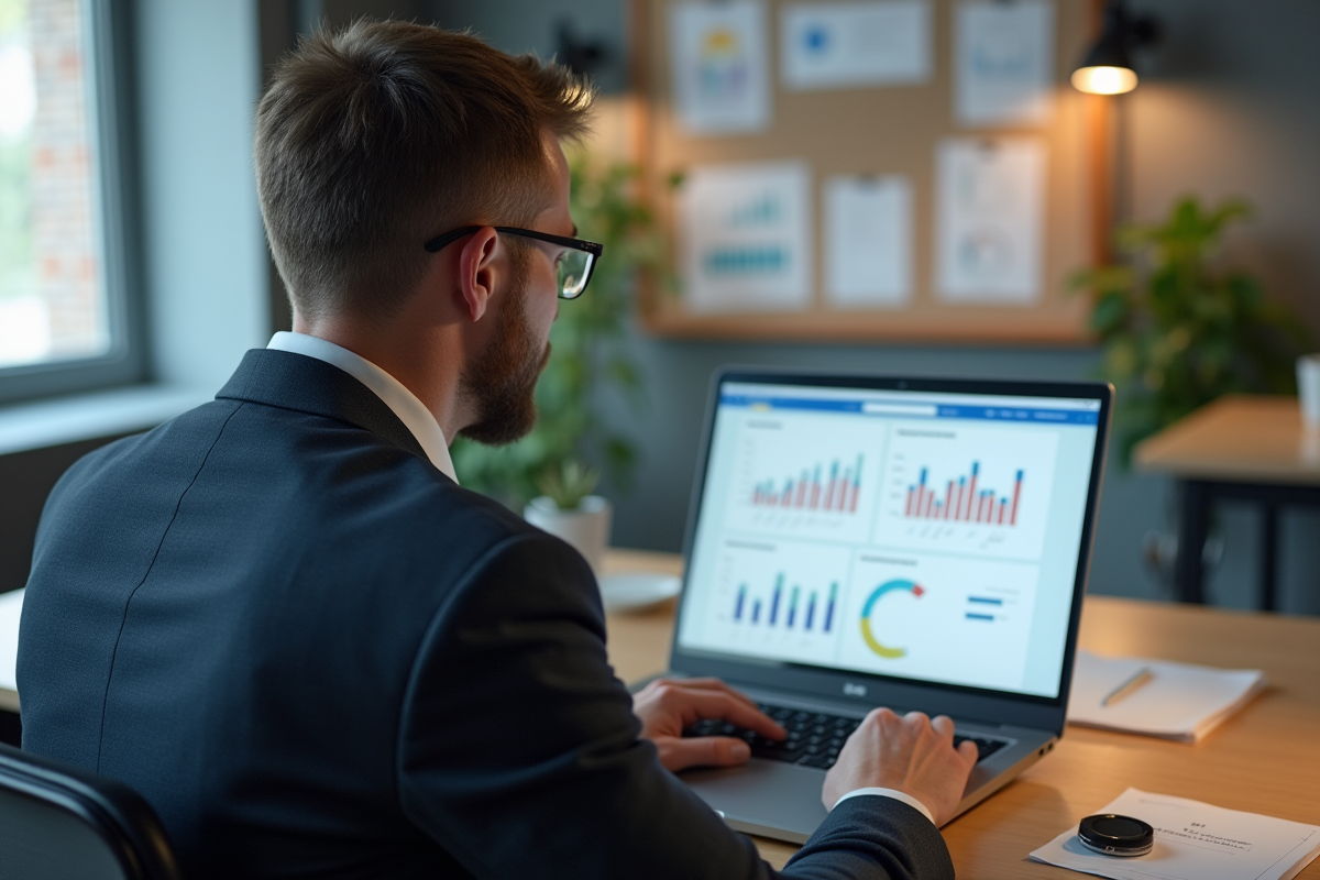 Homme d'affaires travaillant sur un ordinateur en bureau professionnel