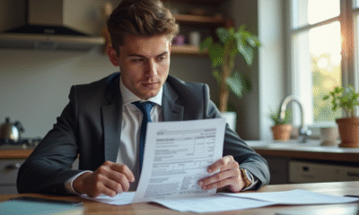 Jeune adulte examine un bulletin de salaire détaillé à la maison