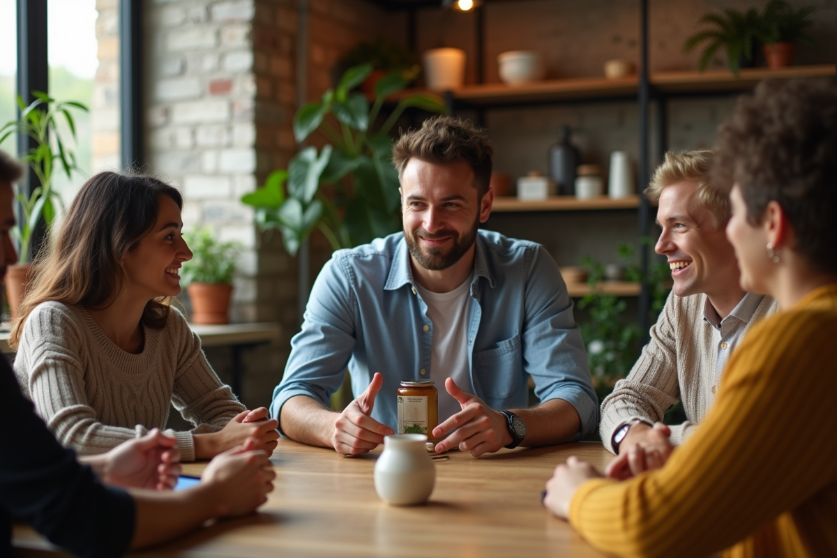 Jeune entrepreneur présentant un produit artisanal