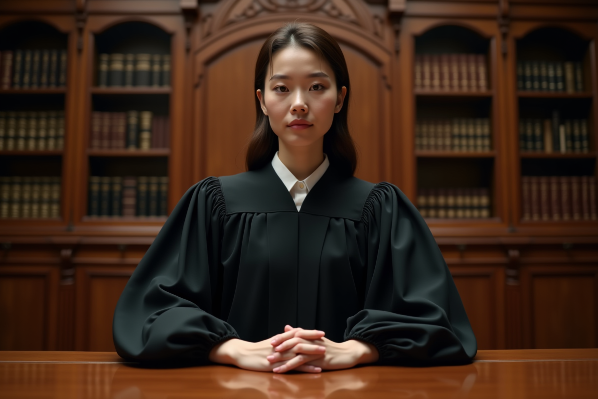 Jeune juge en robe noire dans une salle d