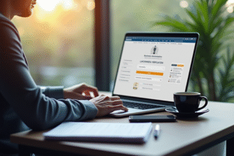 Personne au bureau vérifiant une page web d'entreprise