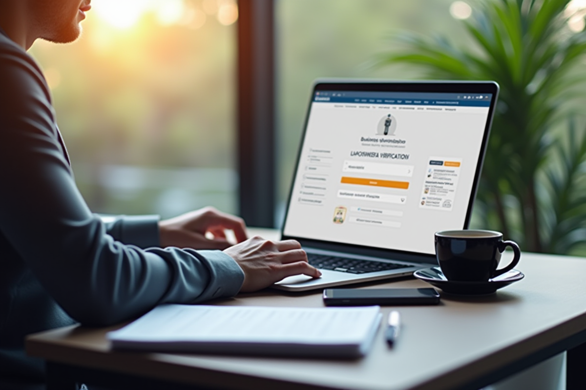 Personne au bureau vérifiant une page web d'entreprise
