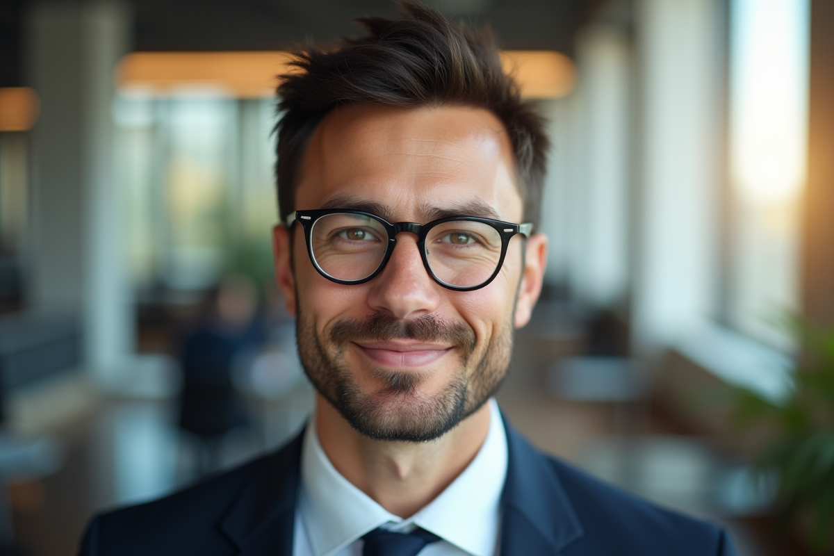 Professionnel confiant dans un bureau lumineux et moderne