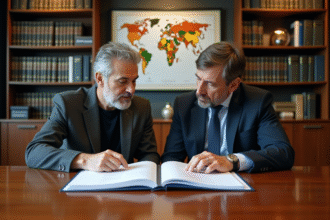 Homme et femme d affaires examinant un dossier au bureau