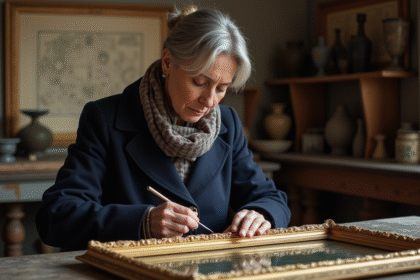 Femme restauratrice en action dans un atelier musée